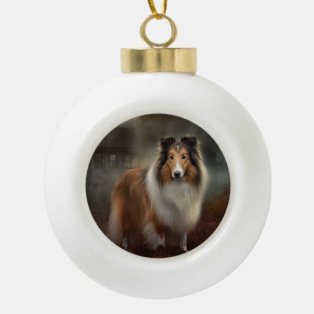 Shetland Sheepdog Halloween Beängstigend Keramik Kugel-Ornament (Vorderseite)