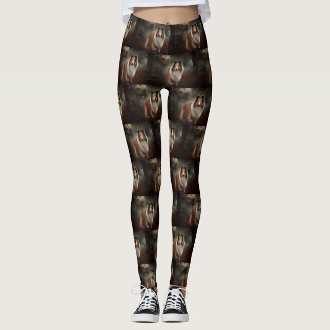 Shetland Sheepdog Halloween Beängstigend Leggings (Vorderseite)
