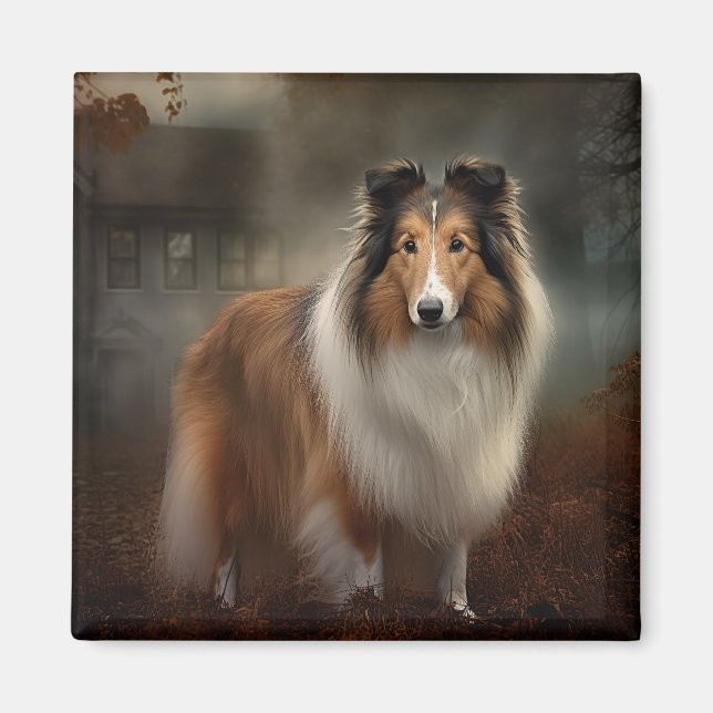 Shetland Sheepdog Halloween Beängstigend Magnet (Vorne)