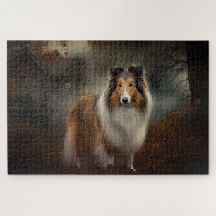 Shetland Sheepdog Halloween Beängstigend Puzzle