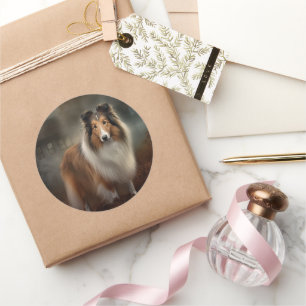 Shetland Sheepdog Halloween Beängstigend Runder Aufkleber