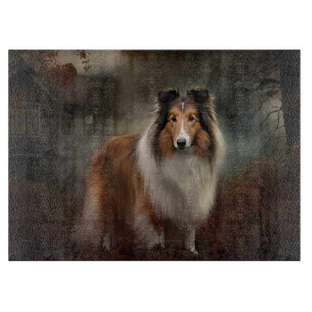 Shetland Sheepdog Halloween Beängstigend Schneidebrett (Vorderseite)