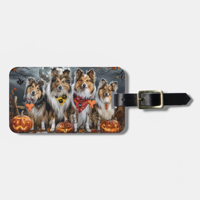 Shetland Sheepdog Halloween Spooky Gepäckanhänger (Vorderseite horizontal)