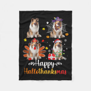 Shetland Sheepdog Halloween Weihnachtsfest Happy H Fleecedecke