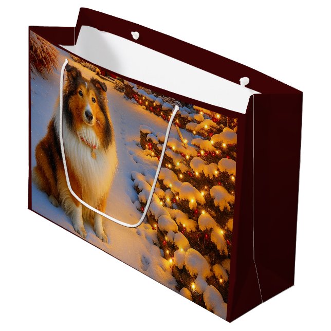 Shetland Sheepdog Holiday  Große Geschenktüte (Vorderseite Schrägansicht)