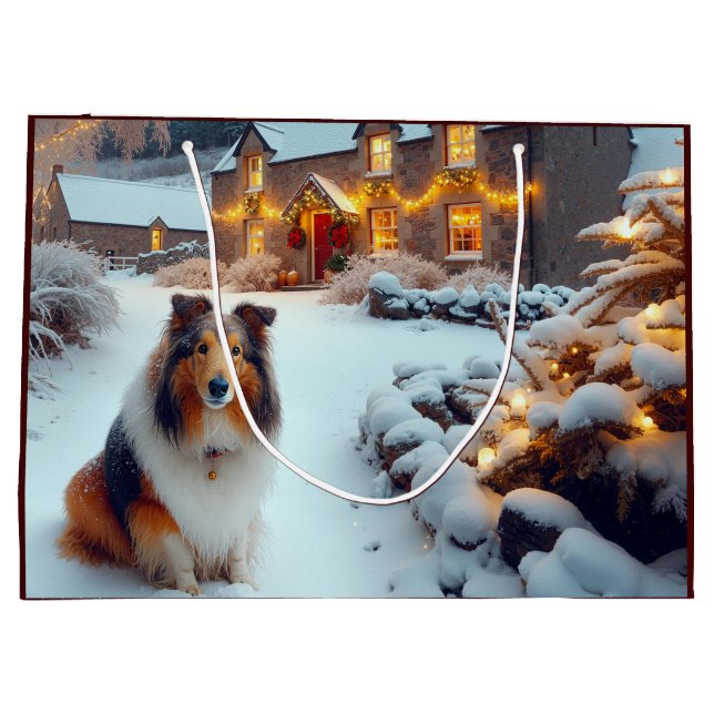 Shetland Sheepdog Holiday  Große Geschenktüte (Rückseite)