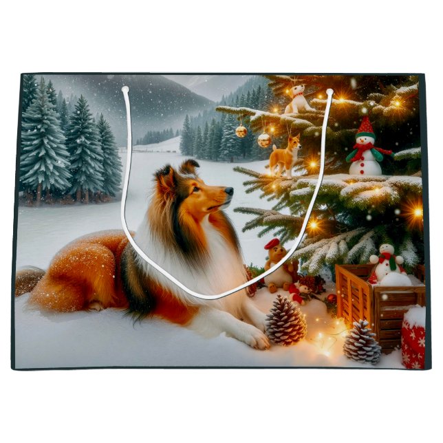  Shetland Sheepdog Holiday  Große Geschenktüte (Vorderseite)