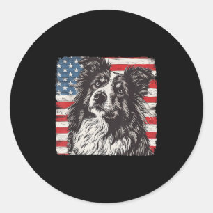 Shetland Sheepdog Hund Amerikanischer Patriot Tee Runder Aufkleber