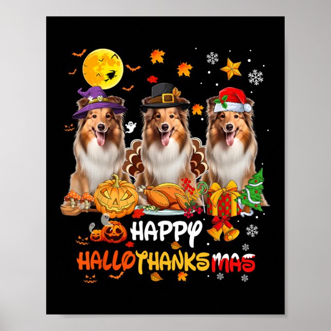 Shetland Sheepdog Hund Happy Halloween Erntedank Poster (Vorne)