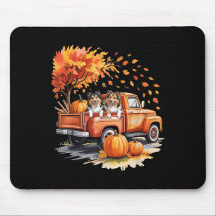 Shetland Sheepdog Hund Lastwagen Kürbis Herbst Fal Mousepad