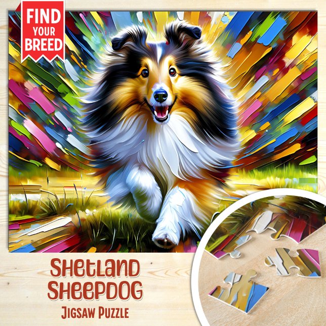 Shetland Sheepdog Hund Portrait Akryllische Kunstd Puzzle (Von Creator hochgeladen)