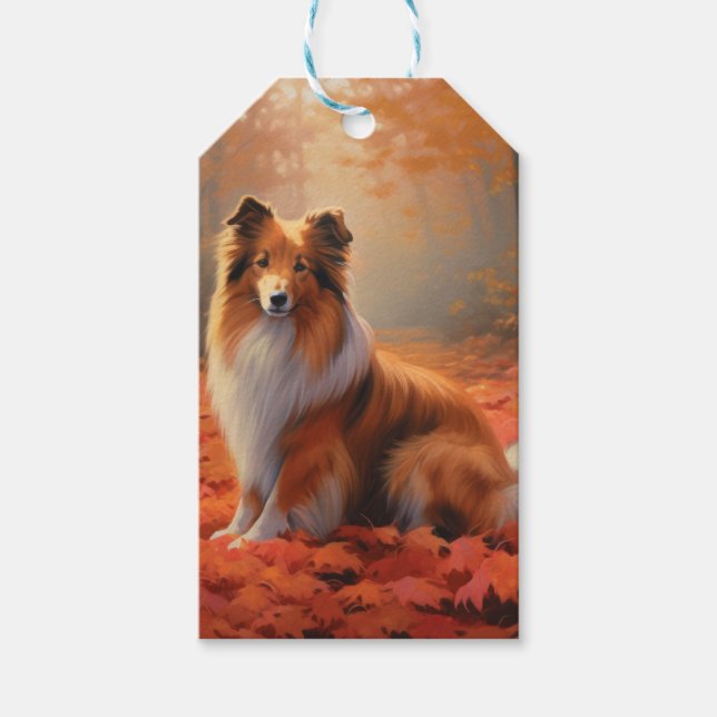 Shetland Sheepdog im Herbst Leaves Fall Inspiriert Geschenkanhänger (Vorderseite)