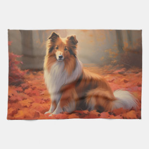 Shetland Sheepdog im Herbst Leaves Fall Inspiriert Geschirrtuch