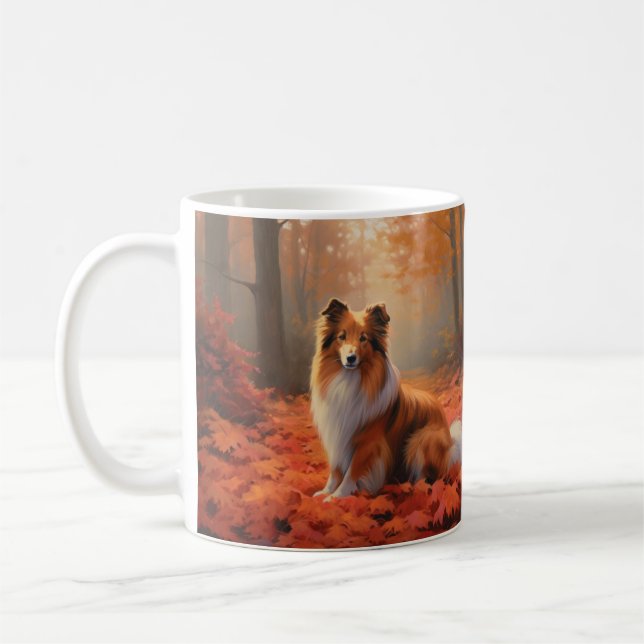 Shetland Sheepdog im Herbst Leaves Fall Inspiriert Kaffeetasse (Links)
