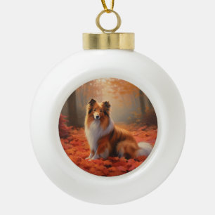 Shetland Sheepdog im Herbst Leaves Fall Inspiriert Keramik Kugel-Ornament
