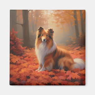 Shetland Sheepdog im Herbst Leaves Fall Inspiriert Magnet