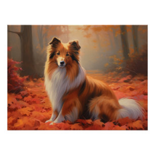 Shetland Sheepdog im Herbst Leaves Fall Inspiriert Poster