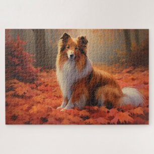 Shetland Sheepdog im Herbst Leaves Fall Inspiriert Puzzle