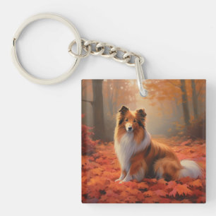 Shetland Sheepdog im Herbst Leaves Fall Inspiriert Schlüsselanhänger
