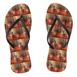 Shetland Sheepdog im Herbstlaub Fall Inspiriert Flip Flops