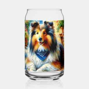 Shetland Sheepdog in einer Cottage-Gartenszene Dosenglas