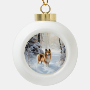 Shetland Sheepdog Lass es schneien Weihnachten Keramik Kugel-Ornament