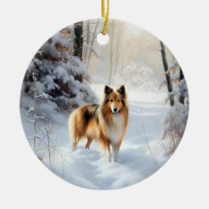 Shetland Sheepdog Lass es schneien Weihnachten Keramik Ornament