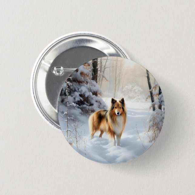 Shetland Sheepdog lässt es Weihnachten Button (Vorne & Hinten)