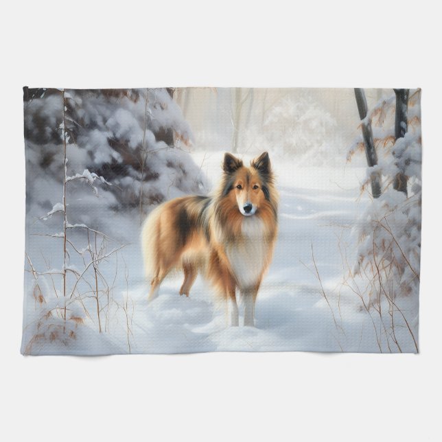 Shetland Sheepdog lässt es Weihnachten Geschirrtuch (Horizontal)