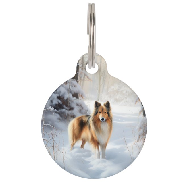 Shetland Sheepdog lässt es Weihnachten Haustiermarke (Vorderseite)