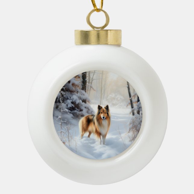 Shetland Sheepdog lässt es Weihnachten Keramik Kugel-Ornament (Vorderseite)