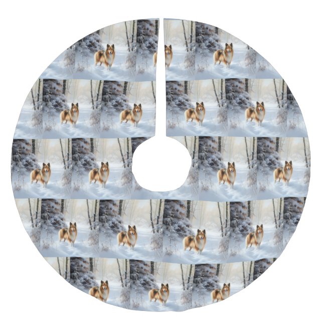 Shetland Sheepdog lässt es Weihnachten Polyester Weihnachtsbaumdecke (Vorderseite)