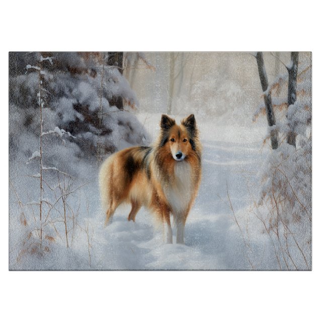 Shetland Sheepdog lässt es Weihnachten Schneidebrett (Vorderseite)