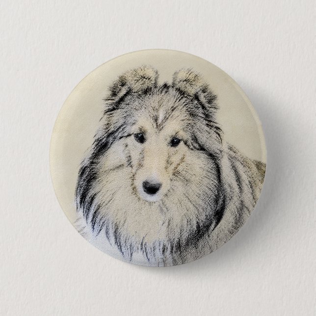 Shetland Sheepdog Malerei - Niedliche Original Hun Button (Vorderseite)