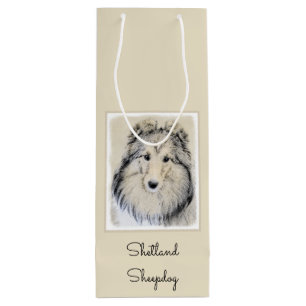 Shetland Sheepdog Malerei - Niedliche Original Hun Geschenktüte Für Weinflaschen