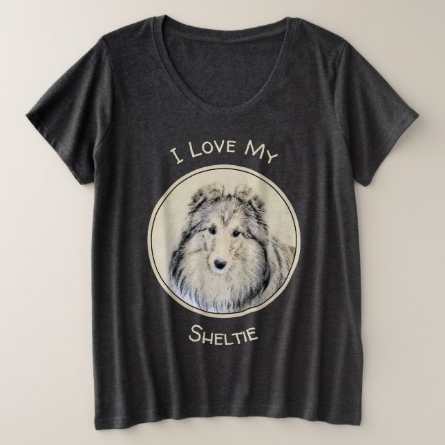 Shetland Sheepdog Malerei - Niedliche Original Hun Große Größe T-Shirt (Design vorne)