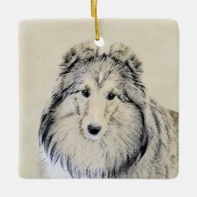 Shetland Sheepdog Malerei - Niedliche Original Hun Keramikornament (Vorderseite)