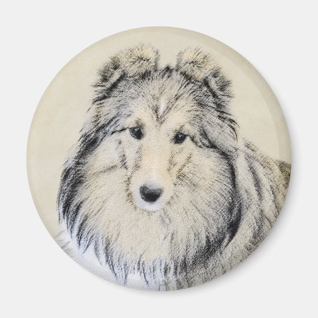 Shetland Sheepdog Malerei - Niedliche Original Hun Magnet (Vorne)