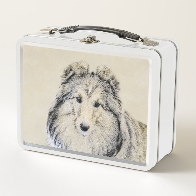Shetland Sheepdog Malerei - Niedliche Original Hun Metall Brotdose (Vorderseite)