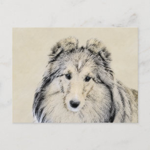 Shetland Sheepdog Malerei - Niedliche Original Hun Postkarte