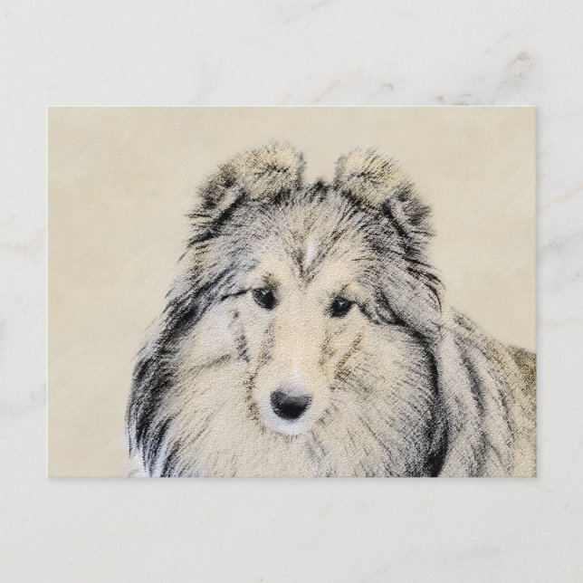 Shetland Sheepdog Malerei - Niedliche Original Hun Postkarte (Vorderseite)