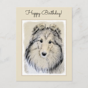 Shetland Sheepdog Malerei - Niedliche Original Hun Postkarte