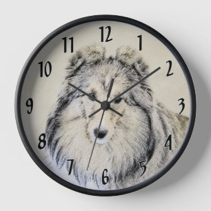 Shetland Sheepdog Malerei - Niedliche Original Hun Wanduhr