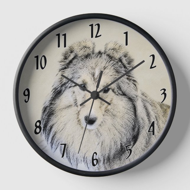 Shetland Sheepdog Malerei - Niedliche Original Hun Wanduhr (Vorderseite)