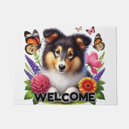 Shetland Sheepdog mit Blume und Schmetterlingen Fußmatte