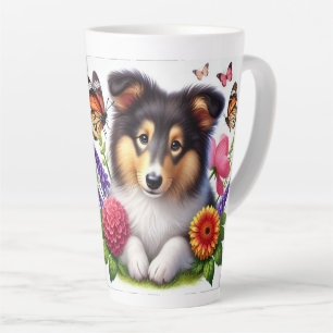 Shetland Sheepdog mit Blume und Schmetterlingen Milchtasse