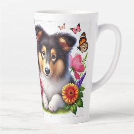 Shetland Sheepdog mit Blume und Schmetterlingen Milchtasse