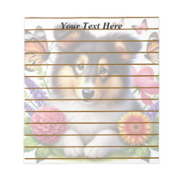 Shetland Sheepdog mit Blume und Schmetterlingen Notizblock