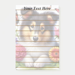 Shetland Sheepdog mit Blume und Schmetterlingen Post-it Klebezettel