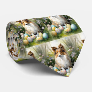 Shetland Sheepdog mit Ostereiern Feiertag Krawatte